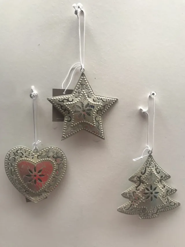 Christmas House Set van 3 ornamenten Martha kersthangers zilverkleurige kerstboomversiering
