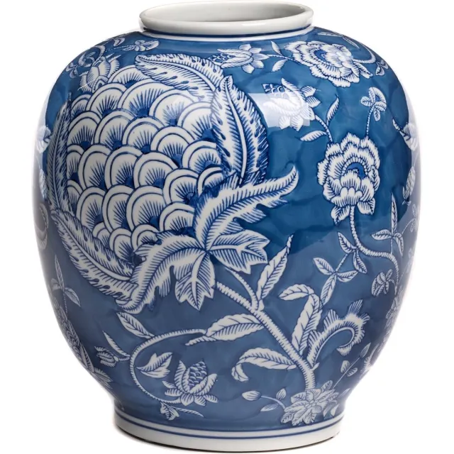 Goodwill Vaas Granaatappel Vaas Porselein - blauw-Wit - H 29 Cm