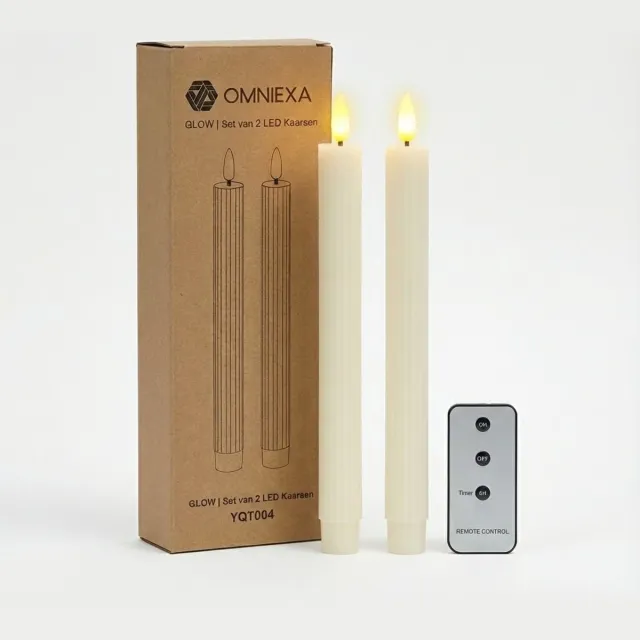 OMNIEXA LED Kaarsen - Dinerkaarsen Set van 2 met Afstandsbediening en Timer - Crème - 24,5 cm