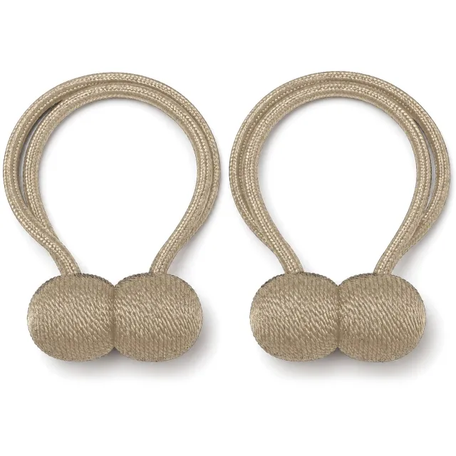 LuxeBass Gordijn Embrasse Magnetisch - Set van 2 - Gordijnhouder met Magneet - Gevlochten Koord 46 cm - Beige