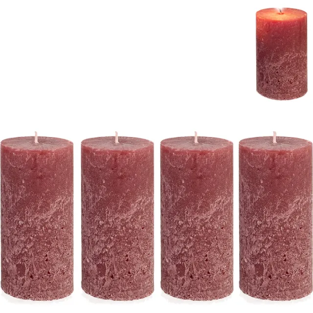 Candelo 4-delige set kaarsen Ambiente rustieke stompkaarsen – bordeaux – grote rustieke kaars 12 cm – lange brandduur ca. 60 uur kerstkaarsen voor adventskrans Dunkelrot