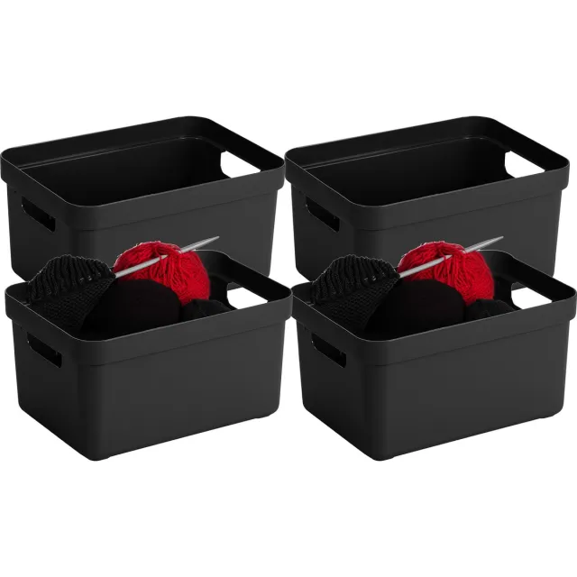 Sunware Opbergbox Sigma - 6x stuks - kunststof - zwart - 5 liter - Opbergbakken/opbergers - 25,2 x 18 x 12,2 cm