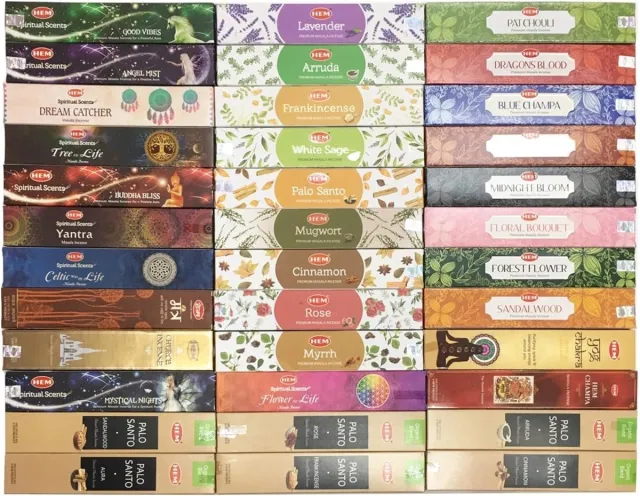 HEM Assorted Masala Wierook Natural Series – 12 Verschillende Geuren, Handgerold, 12 x 15 g | Voor Ontspanning, Meditatie en Positieve Energie met Kajal Sticker Meerkleurig