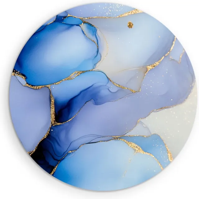Saammp Forex Muurcirkel - Marmer - Blauw goud - Abstract kunstwerk - Ø 60 - Wandcirkel - Wanddecoratie Cirkel - Muurdecoratie Woonkamer - Slaapkamer decoratie - Rond Schilderij