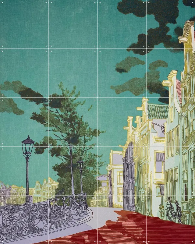 IXXI Amsterdam 4, Artclaud - 80 x 100 cm - Grote wanddecoratie en posters - Kleurrijk, Street art, Pop art, Speels, Modern, Digitale Kunst Kleur / Blauw