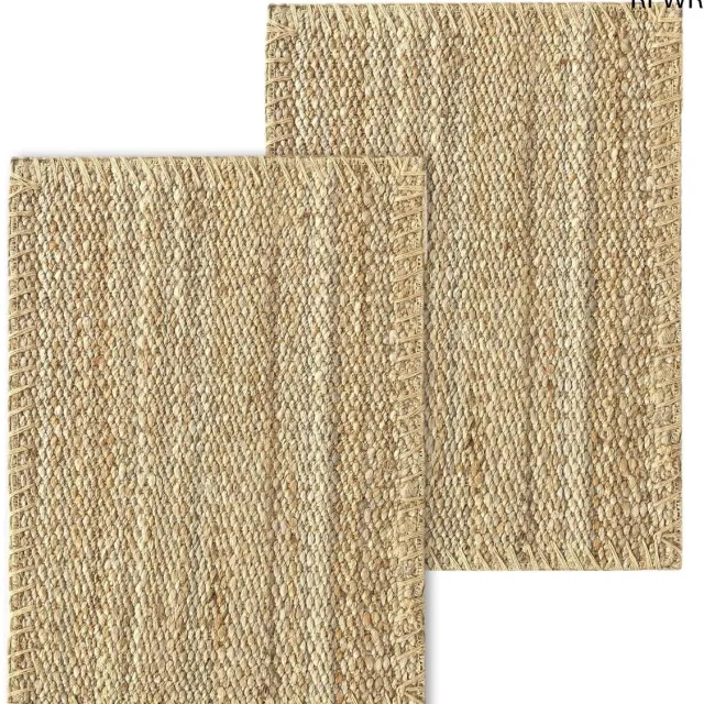 RFWR Set van 2 Jute Tapijten - Handgeweven en 100% Natuurlijk - Zachte, Duurzame Vloerkleden voor Woonkamer, Eetkamer, Slaapkamer, en Hal (70 x 50 cm)