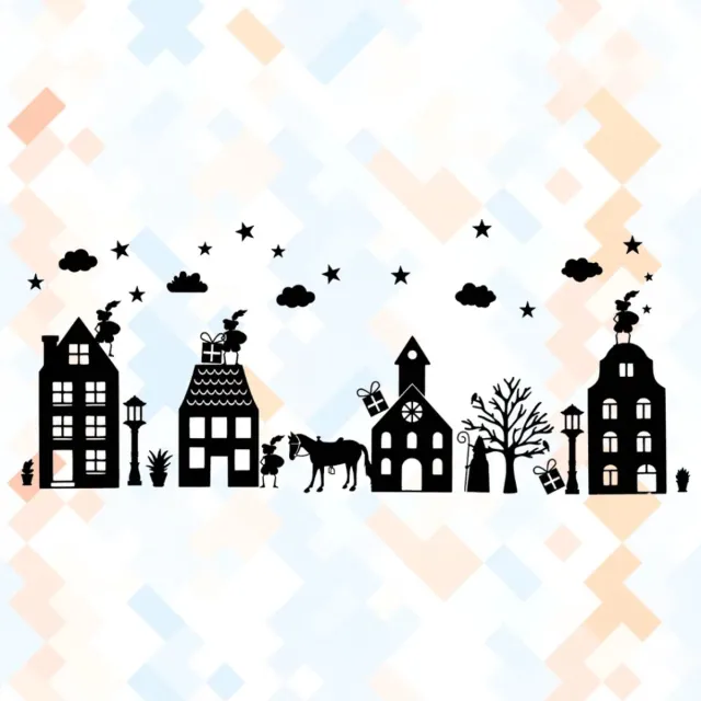 Pindolleke Huisjes raamstickers set 7 - Sinterklaas- Kerst Wit