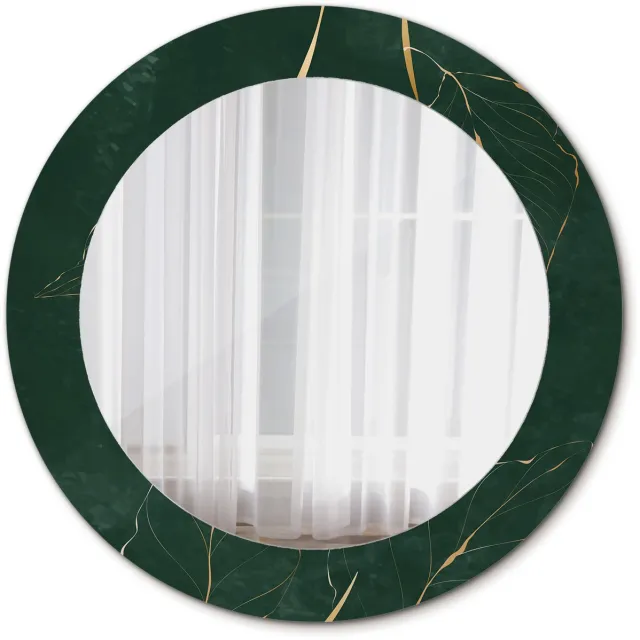TULUP Spiegel - Spiegel op gehard Glas - Ronde Spiegel - Bladcontouren - Diameter: 60 cm - Spiegel met een sierlijk motief - Badkamerspiegel - Gangspiegel - Eetkamer - Groene - Minimalistische spiegel - Make-up Spiegel - Glazen spiegel Groen Bladcontouren