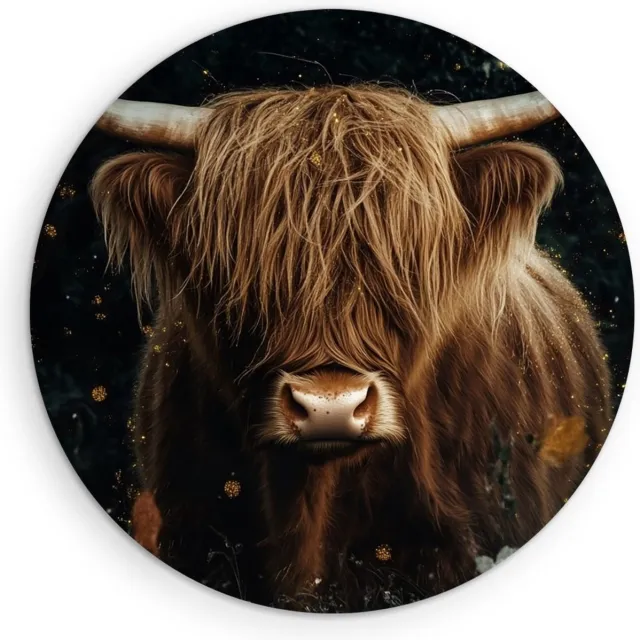Saammp Muurcirkel Hout - Schotse Hooglander Koe - Abstract - Bladeren - Dieren - Natuur - Ø 50 - Wandcirkel - Wanddecoratie Cirkel - muurdecoratie Woonkamer - Slaapkamer decoratie - Rond Schilderij