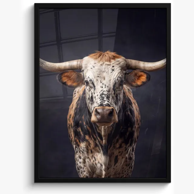 FrameYourWall Poster in lijst - Fotolijst 50x70 cm - Posters - Stier - Kleurrijk - Hoorns - Posterlijst zwart - Decoratie - Wanddecoratie woonkamer - Muurdecoratie slaapkamer
