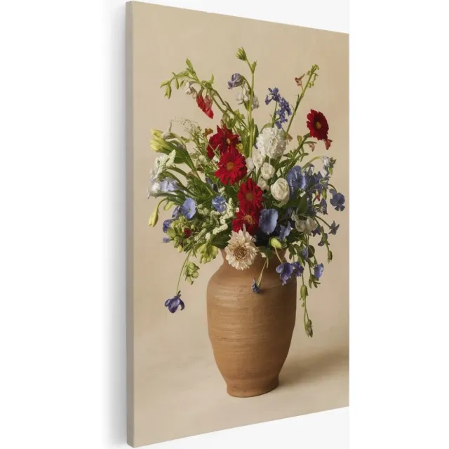 Saammp Canvas Schilderij - Natuur - Vaas vol met bloemen - 30x45 - Foto op canvas - Wanddecoratie - Muurdecoratie Woonkamer - Kantoor Decoratie Multicolor