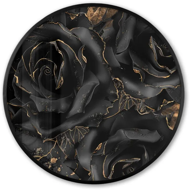 FrameYourWall Poster in lijst Rond - Fotolijst 80x80 cm - Posters - Rozen - Zwart - Bloemen - Goud - Ronde posterlijst zwart - Decoratie - Wanddecoratie woonkamer - Muurdecoratie slaapkamer