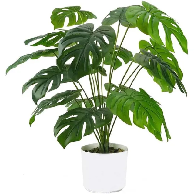 Famanu Kunstmatige monstera in pot, 55 cm hoog, met 12 bladeren, perfect voor decoratie in huis of kantoor Zwart