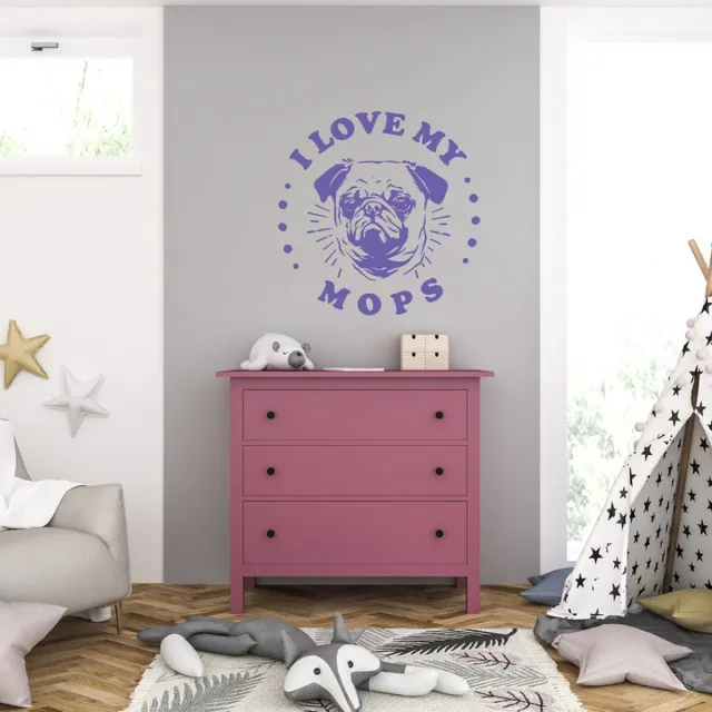 MC Living Muursticker - I Love My Mops - 46,4 x 46,4 - Paars