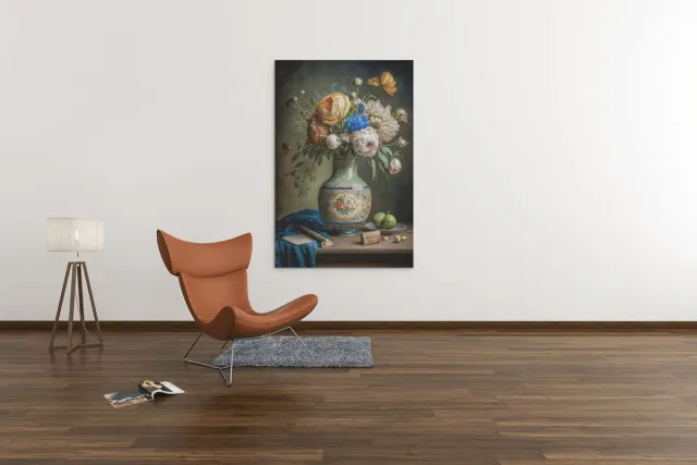 Trendex Global Canvas Schilderij - Kunst - Bloem en Vaas - 60x40x2 cm Bruin