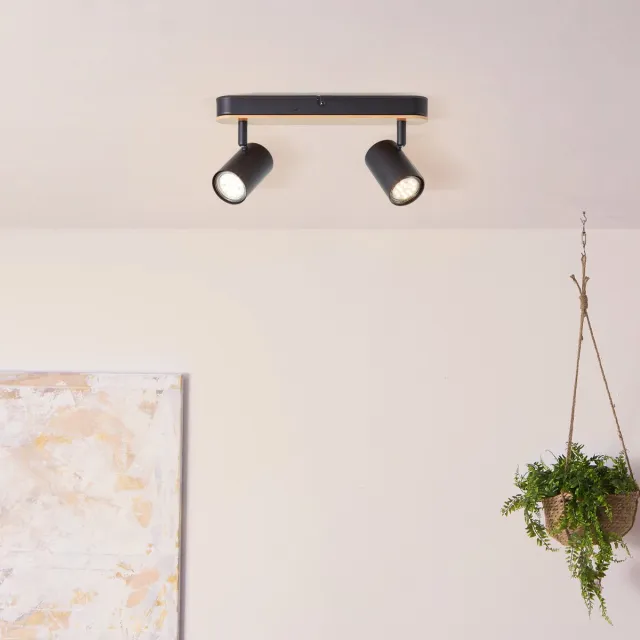 Brilliant Plafondlamp Niels zwart met hout - 99763/76 Hout Zwart