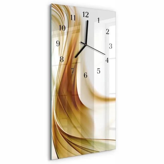 TULUP Wandklok - Abstractie Wandklok Glas Decoratie - 30x60 cm - Bruin Gekleurde Glazen Klok - Zwarte Handen - Rechthoekige Wandklok - Wandklok Glas Met Motief - Decoratieve Glazen Klok Bruin - Abstractie