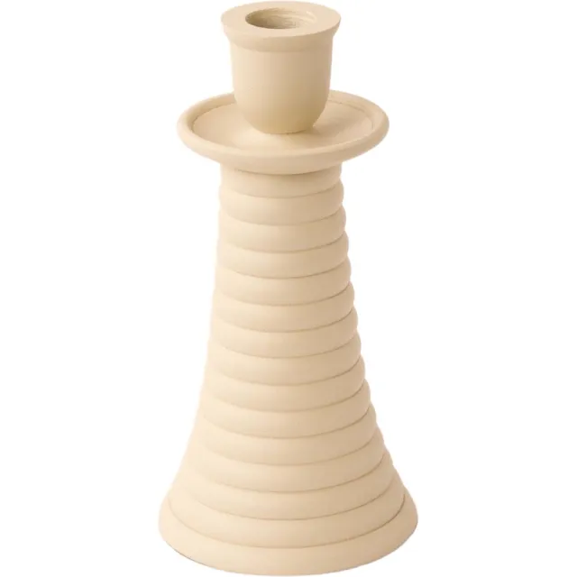 Winq Metalen Kandelaar Beige 21 cm – Kandelaar voor Dinerkaars – Ruwe Afwerking – Geribbeld Design off White