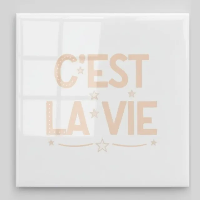 Nevolis C’est La Vie Quote Keramische Tegel – Elegante Franse Spreuk Wanddecoratie – 15 x 15 cm Multi Color