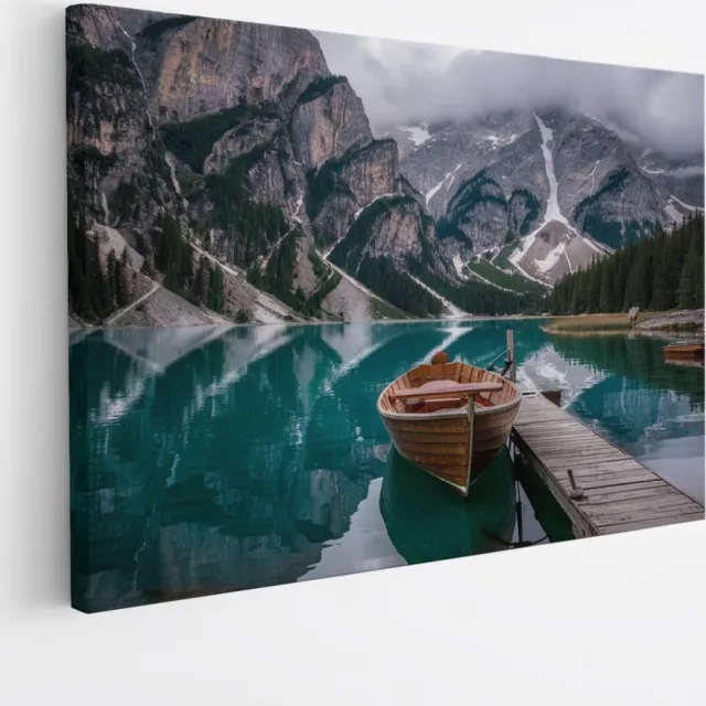 Saammp Canvas Schilderij - Boot in de dolomieten - Landschap - Natuur - 40x30 - Foto op canvas - Wanddecoratie - Muurdecoratie Woonkamer - Slaapkamer decoratie - Canvas Print multicolor