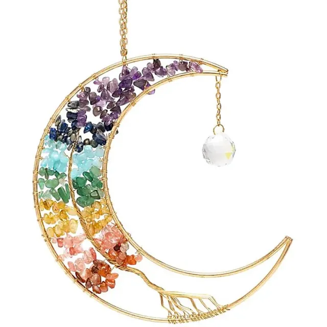 Phoenix Import Mani Bhadra Suncatcher maan, levensboom en chakra-stenen - ± 17 cm Multicolor