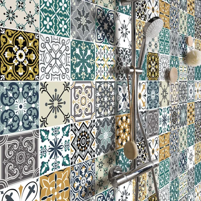 Ambiance Sticker Zelfklevende tegelmuurstickers voor keuken en badkamer - 30 MANONA cementtegelstickers - 30 stickers 15x15cm Multi color