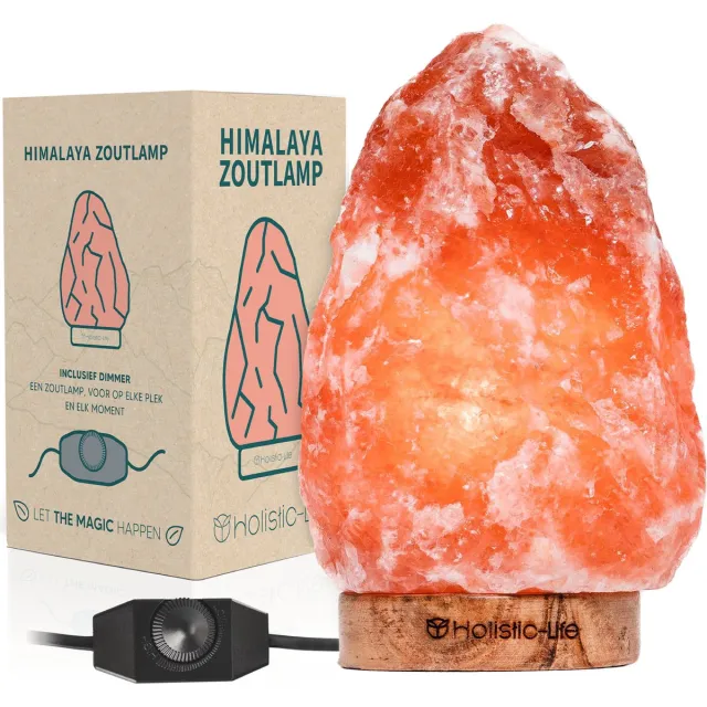 Holistic-Life Dimbare Zoutlamp 2-3KG Himalayazout– Tafellamp – Sfeerlamp – Zoutsteen Nachtlampje – Incl. E-book Oranje