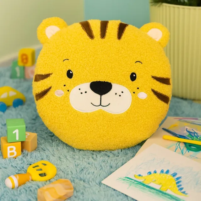 Textino TIGER - sierkussen Ø30 cm - tijger - rond - geel