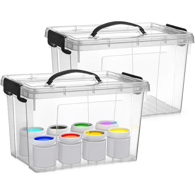 PLASTICFORTE Opslagbox - 2x - met deksel - transparant grijs - 11 liter - 34 x 24 x 21 cm - kunststof - opbergdoos - opbergen