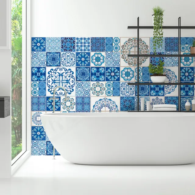 Ambiance Sticker Zelfklevende tegelmuurstickers voor keuken en badkamer - 60 cementtegelstickers, Azulejos Serafina - 60 stickers, 10x10cm Multi color