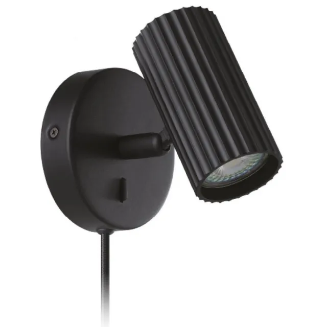 EGLO Portillo 1 Wandlamp - GU10 - 11 cm - Zwart - Snoer met Stekker Zwart;