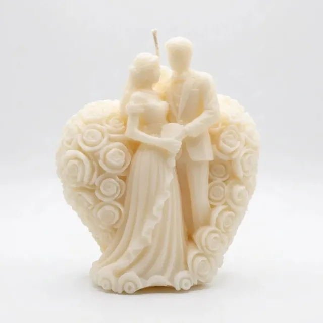 Scentulp Bruidspaar Kaars met Rozenhart - Handgemaakte Huwelijkskaars - Ongeparfumeerd - Ivoorwit - 9 cm - In Cadeaudoos