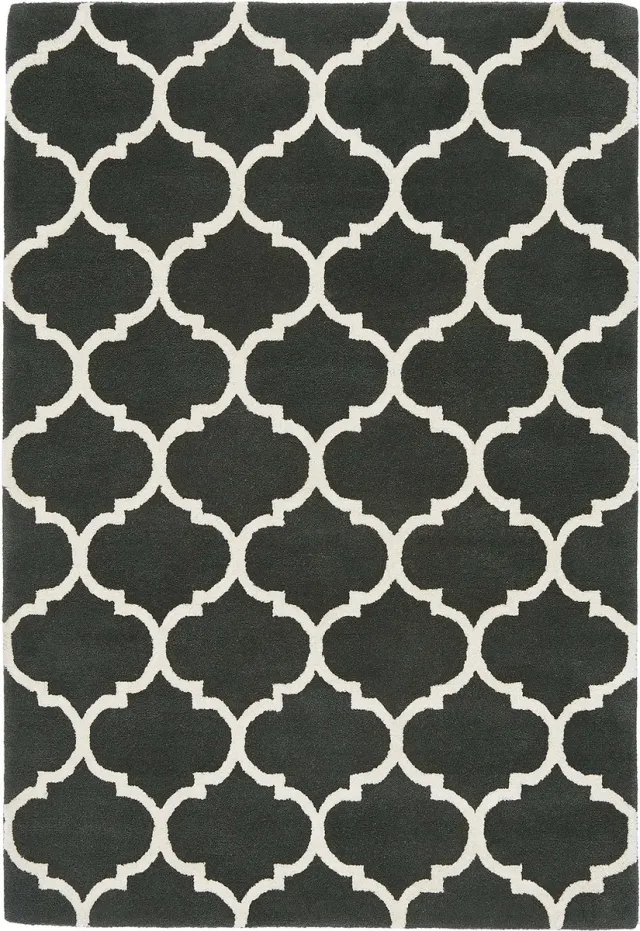 Eazy Living Easy Living - Albany-Ogee-Charcoal Vloerkleed - 200x290 - Rechthoek - Laagpolig Tapijt - Klassiek - Zwart_wit