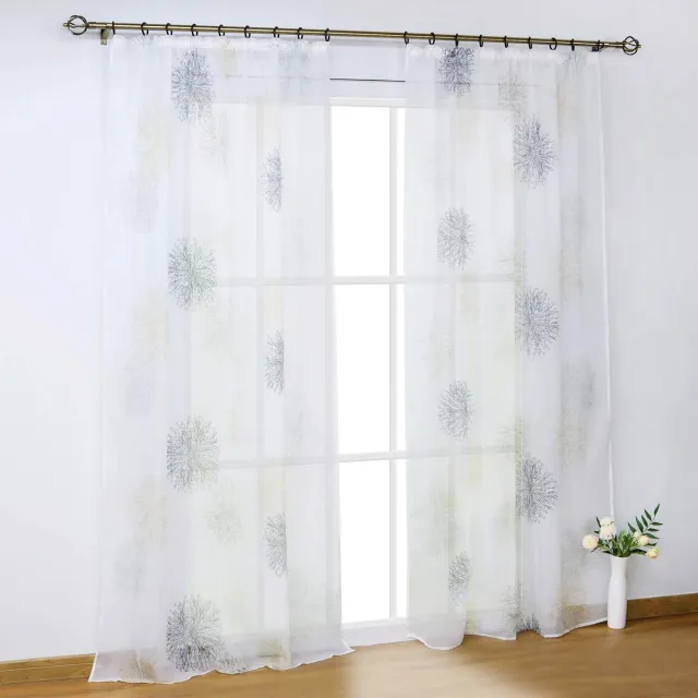 Ibenzoa Transparante Voile Gordijnen met Cirkelpatroon – 140 x 245 cm – Lichtgrijs grijs zand