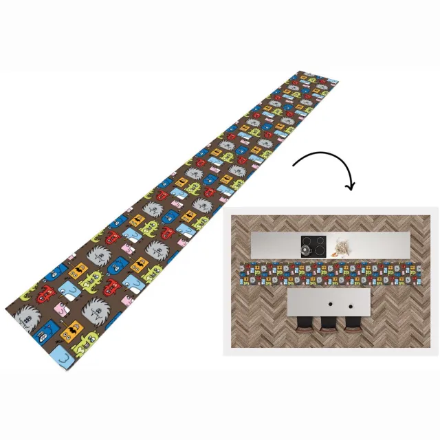 KitchenYeah Keukenloper - Keukenmat - Patronen - Monster - Dieren - 400x50 cm - Keuken vloerkleed Multicolor