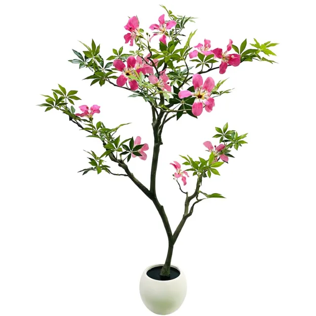 Happiq Kunstmatige Magnoliaboom - Voor Binnen & Buitenveranda - Decoratieve Kunstplant - Roze Bloesem - Pinke-120cm