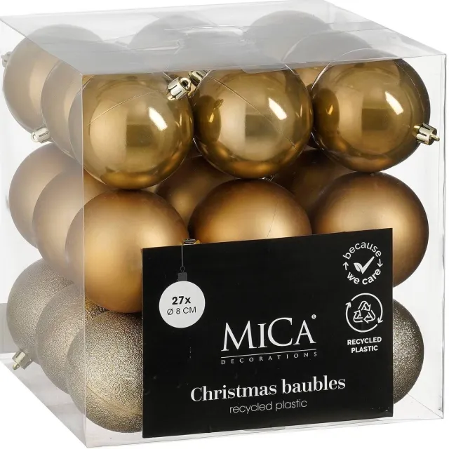 Mica Decorations Kerstballen onbreekbaar bruin - 27 stuks (ø7 cm) Licht bruin