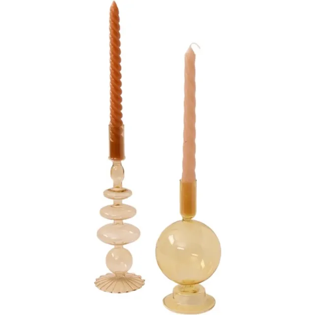 Winq Set van 2 stuks oker kleurige Glaskandelaren - geschikt voor dinerkaars- Interieur Set .