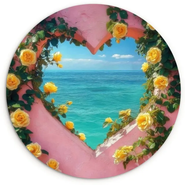 WallCircle Wandcirkel 150x150 cm - Muurcirkel Hart - Zee - Muur - Muurdecoratie woonkamer - Wanddecoratie slaapkamer - Kamer decoratie accessoires - Ronde schilderijen Hart - Doorkijk