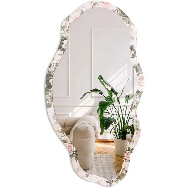 Coloray Vintage Rozen Spiegel - Roze Rechthoekige Spiegel Voor Interieur - Organische Spiegel - Slaapkamer, Woonkamer, Hal - Vintage - 45x90 cm - Totale afmeting 52x97 cm Vintage Rozen, Roze
