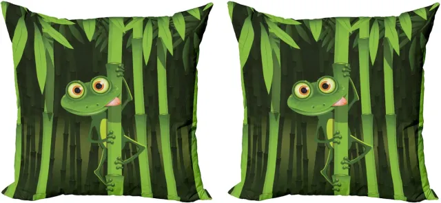 ABAKUHAUS Bamboe Sierkussenhoes Set van 2, Jungle Bomen Spaß-Frosch, Modern Accent Dubbelzijdige Digitale Print, 60x60, Groen