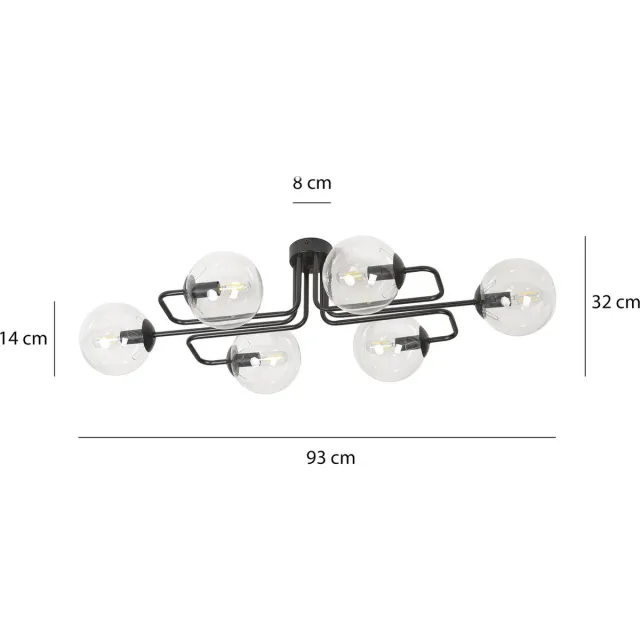 Emibig Kangasala toffe 6L plafondlamp zwart met transparant glas bollen E14 - Perfecte verlichting voor elke ruimte Zwartachtig