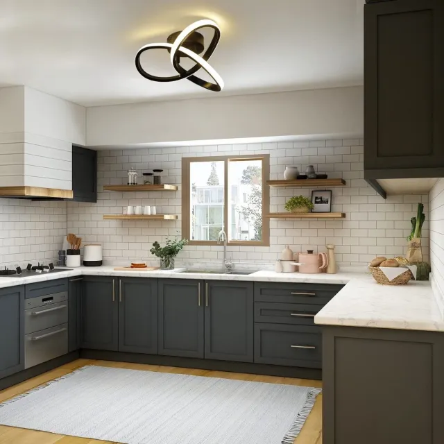 NETTLIFE Plafondlamp LED – 17W - Zwart – 3000K Warm wit Licht - Moderne Plafondverlichting – met creatief ontwerp - Metaal - voor Woonkamer | Slaapkamer | Gang