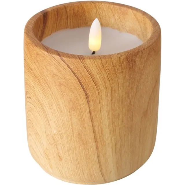 Boltze LED kaars van keramiek met een houtnerf bedrukking Naturel