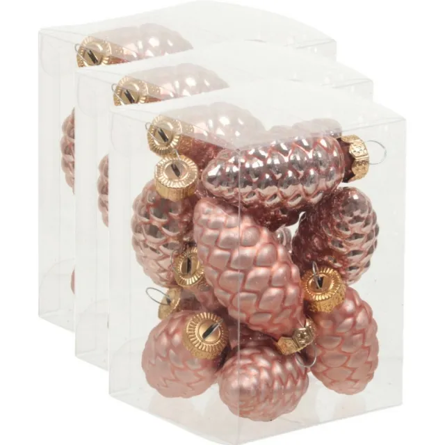 Othmar Decorations Dennenappel kersthangers glas - 6 cm - mat - glans - 36x koraal roze