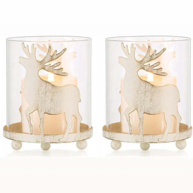 Paka Set van 2 Kerst Renifer Kaarshouders - Rustiek Wit