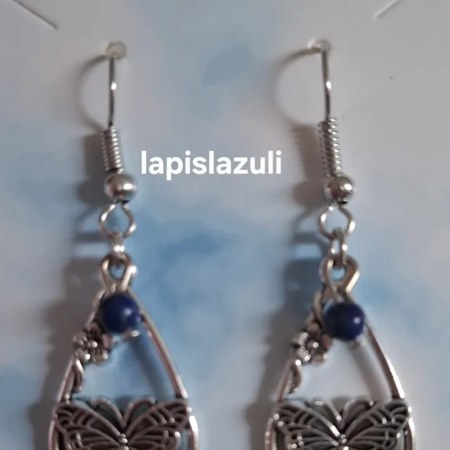 mineraalsteen "Lapis Lazuli" Waterdruppel / Vlinder Oorbellen blauw