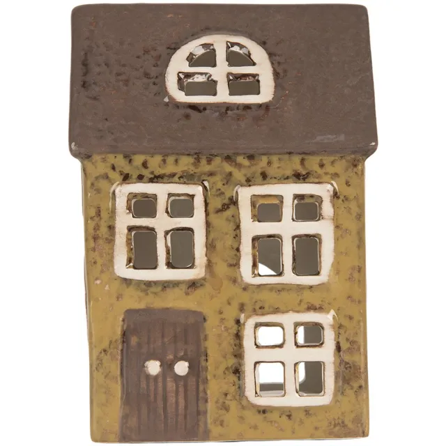 Clayre & Eef Waxinelichthouder Huis 10x7x14 cm Groen Keramiek