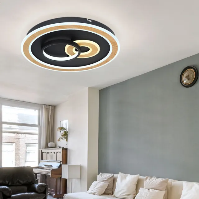 Globo Plafondlamp zwart woonkamerlamp modern plafondlamp dimbaar, LED Smartlight afstandsbediening CCT hout look, LED 50W 2200lm 2700-6500K, DxH 50x7 cm