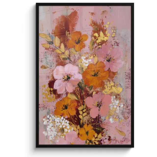 FrameYourWall Poster in lijst - Fotolijst 80x120 cm - Posters - Schilderij - Bloemen - Rustiek - Roze - Posterlijst zwart - Decoratie - Wanddecoratie woonkamer - Muurdecoratie slaapkamer